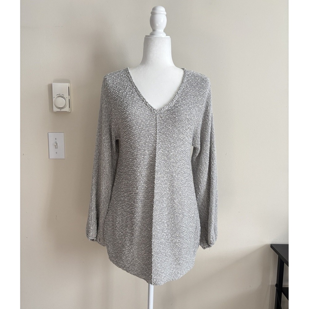 Margaret O'Leary Textured Sweater‎ Medium Chunky Knit V Neck Neutral Hippie Boho